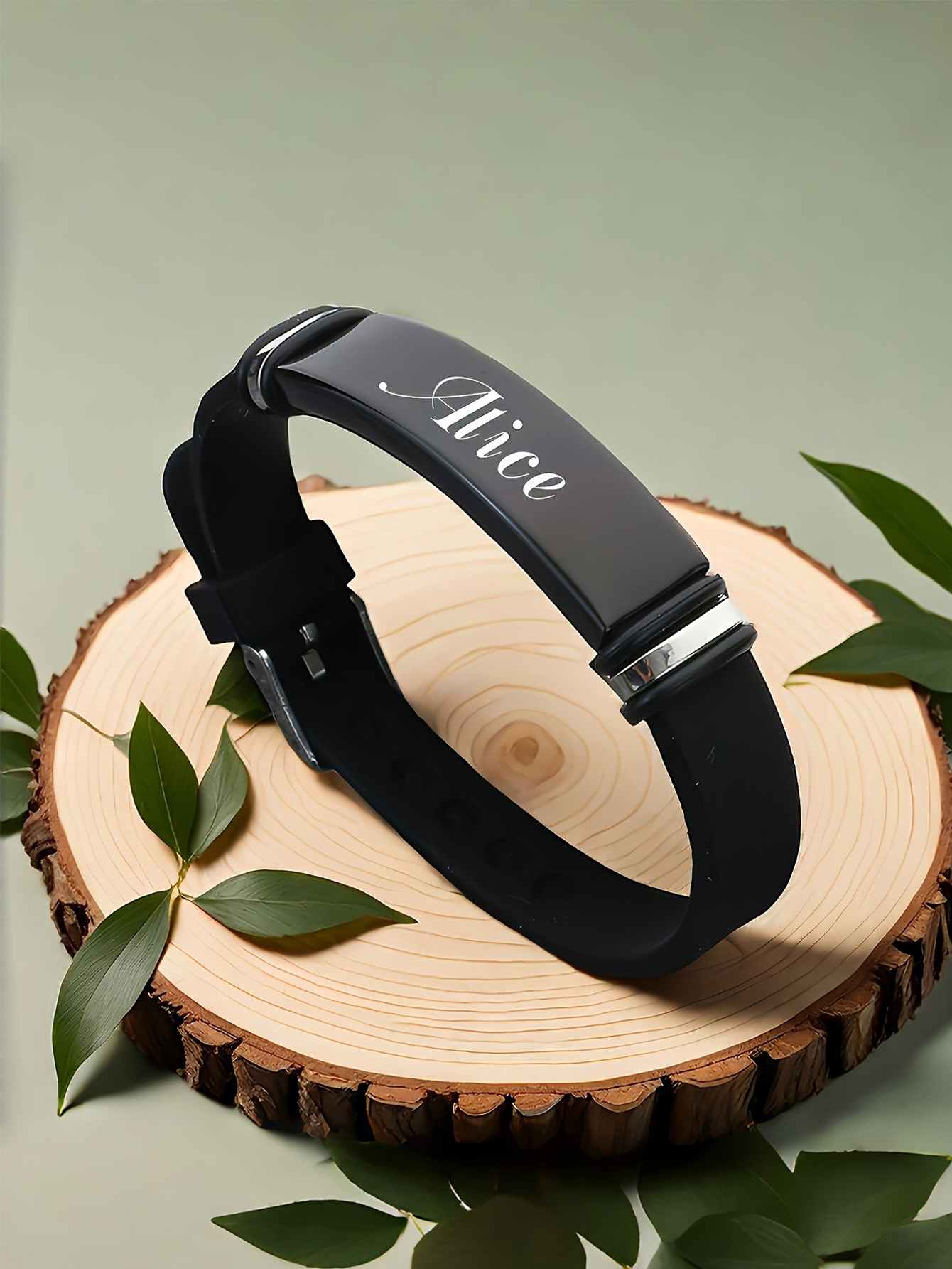 Customizable Men's Personalized Black Bracelet, Stainless Steel Custom Name ID Bracelet